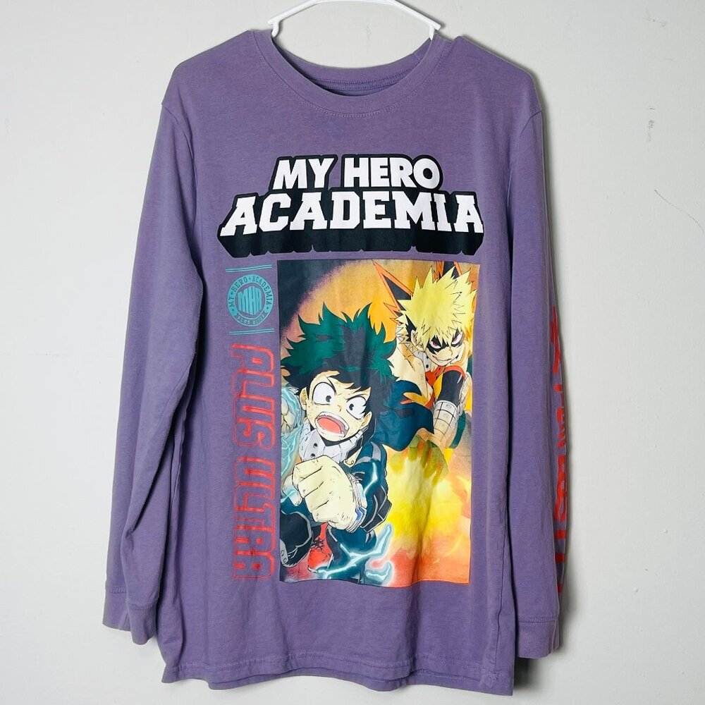 Mens My Hero Academia Purple Long Sleeve Graphic Tee Anime T-Shirts Size L